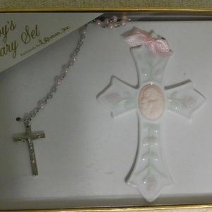 BABY GIRL'S 1ST ROSARY SET WITH ROSARY & CROSS NEW